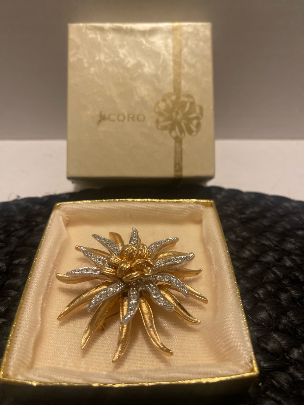 Vintage CORO Gold and Silver Tone Floral Brooch 1950s